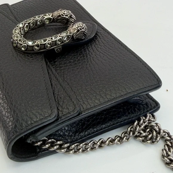 Authentic Gucci Dionysus Super Mini Black Leather Chain Bag